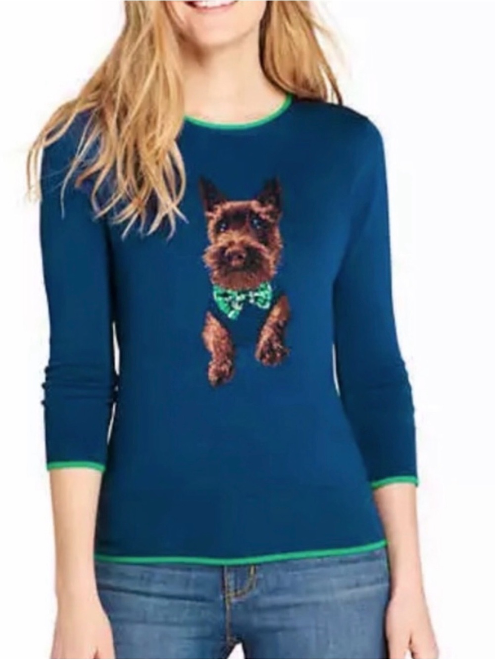 Land’s End Dapper Dog Blue Crew Neck Sweater Sz Small